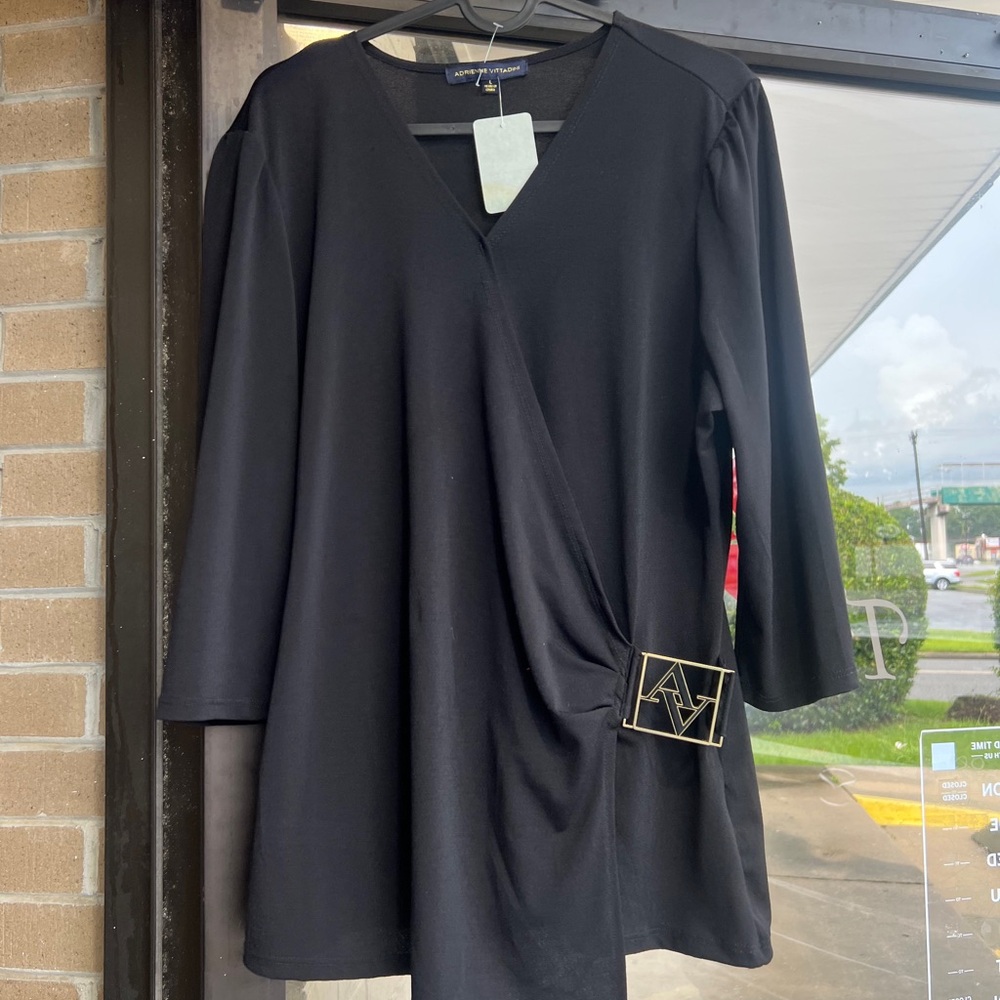 Adrienne Vittadini Black Blouse with Gold Detail
